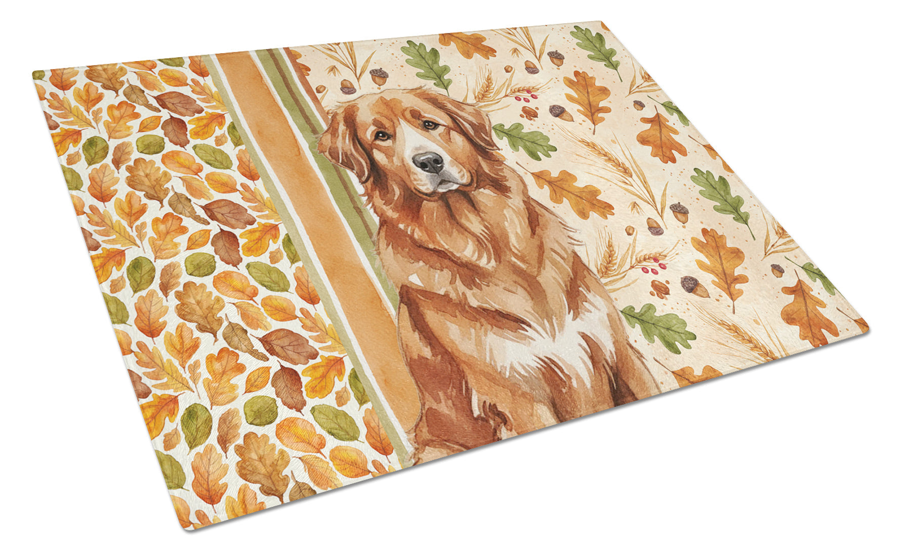 Reddish Brown Great Pyrenees Heirloom Fall Cutting Board Tempered Glass Kitchen Cutting Surface, Heat Resistant Chopping, Non-Slip Feet, Food Prep & Serving