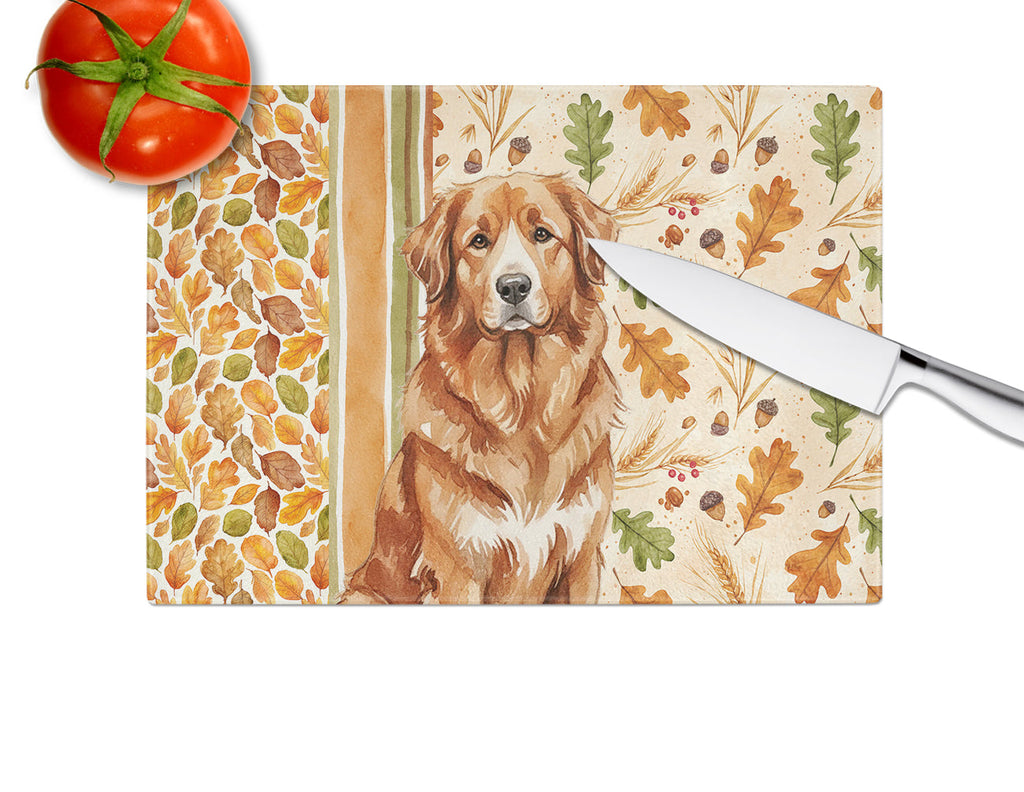 Reddish Brown Great Pyrenees Heirloom Fall Cutting Board Tempered Glass Kitchen Cutting Surface, Heat Resistant Chopping, Non-Slip Feet, Food Prep & Serving