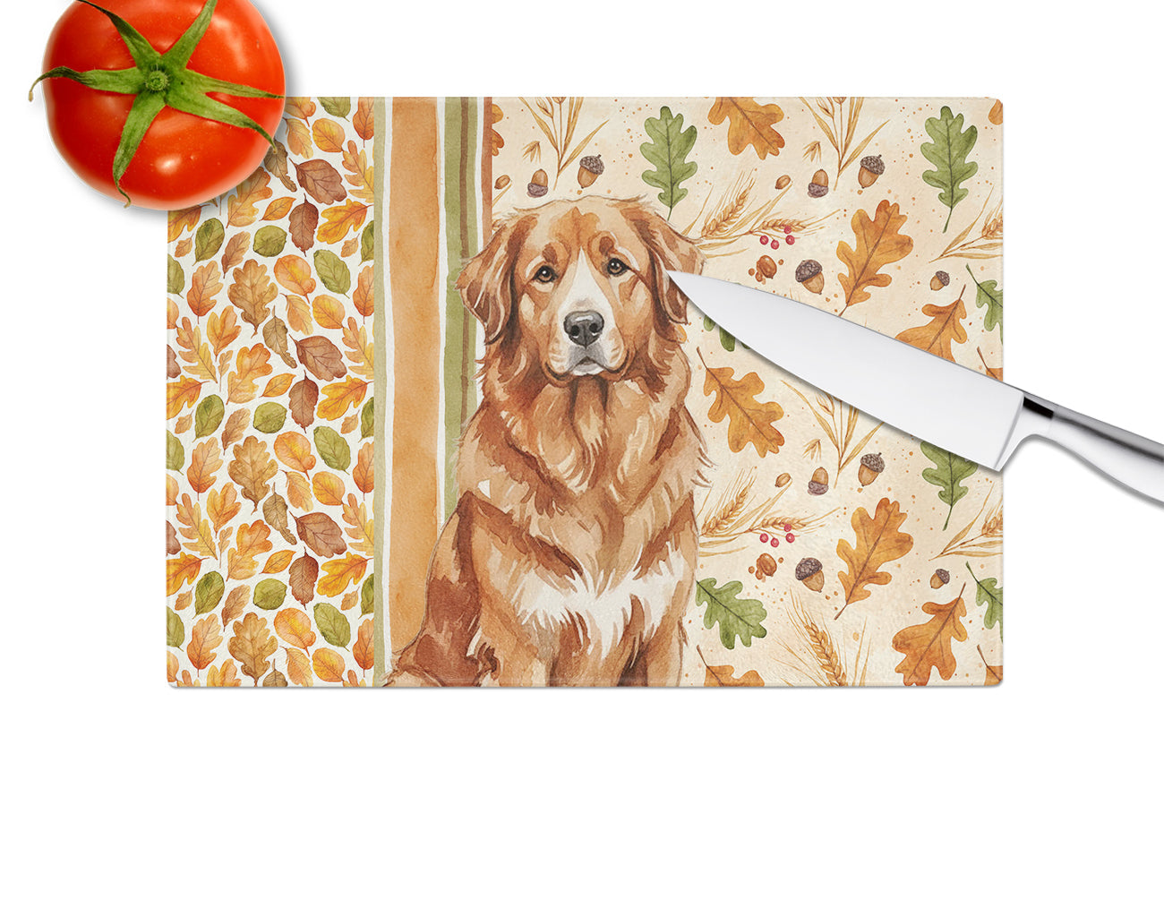 Reddish Brown Great Pyrenees Heirloom Fall Cutting Board Tempered Glass Kitchen Cutting Surface, Heat Resistant Chopping, Non-Slip Feet, Food Prep & Serving