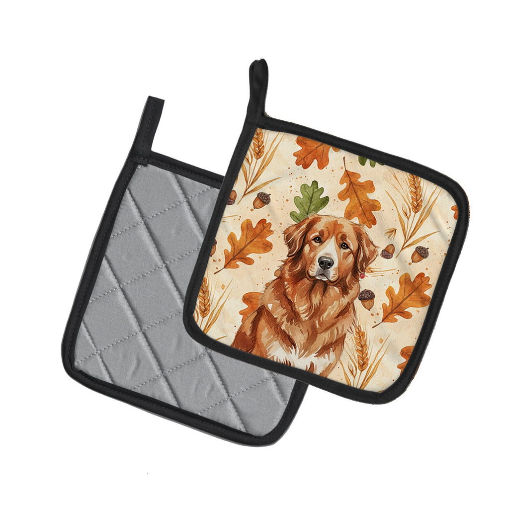 Reddish Brown Great Pyrenees Heirloom Fall Pot Holder Set of 2 Heat Resistant Quilted Hot Pads 7.5 x 7.5 Inch, Insulated Kitchen Trivets for Cooking & Baking