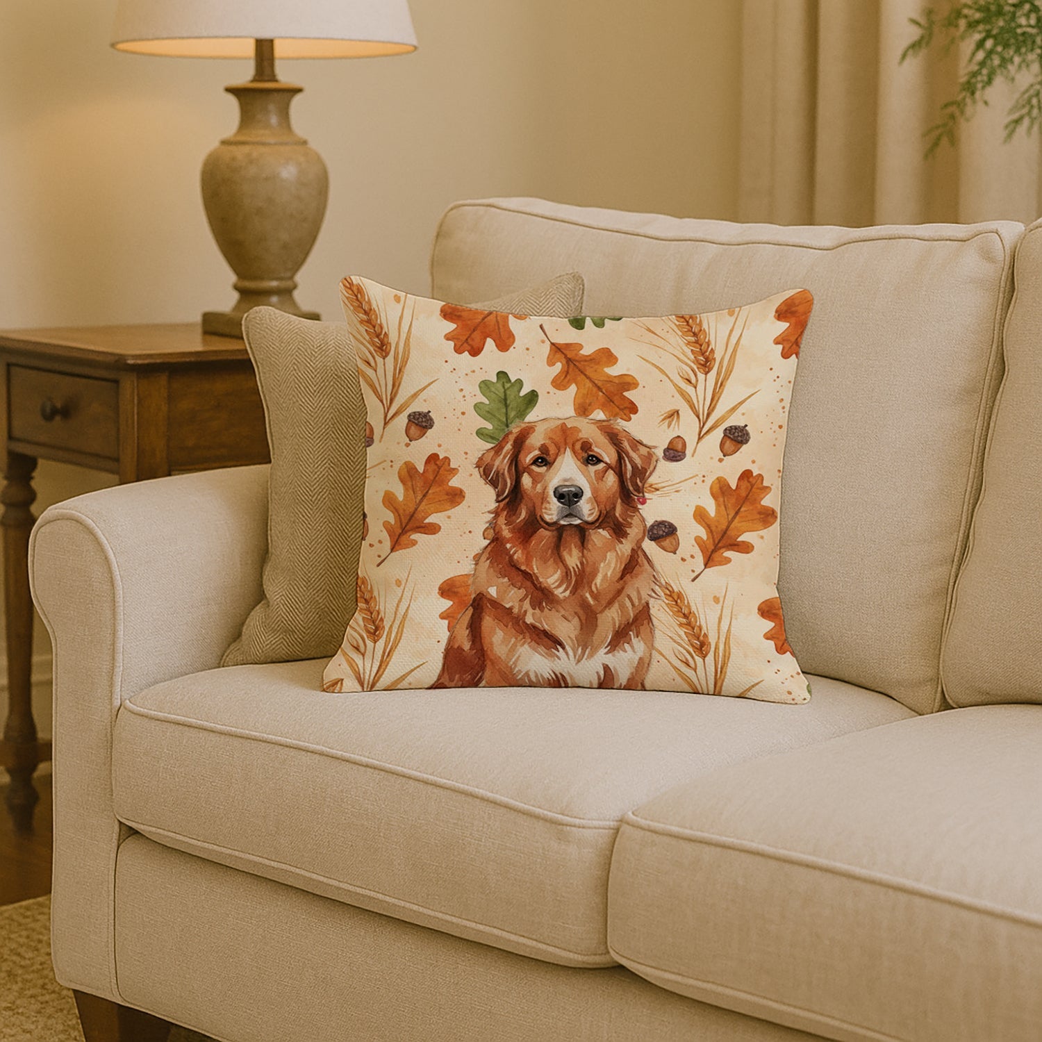 Reddish Brown Great Pyrenees Heirloom Fall Decorative Throw Pillow 14x14 Indoor Outdoor Accent Cushion, Fabric Cover with Insert for Sofa, Bed, Porch & Living Room