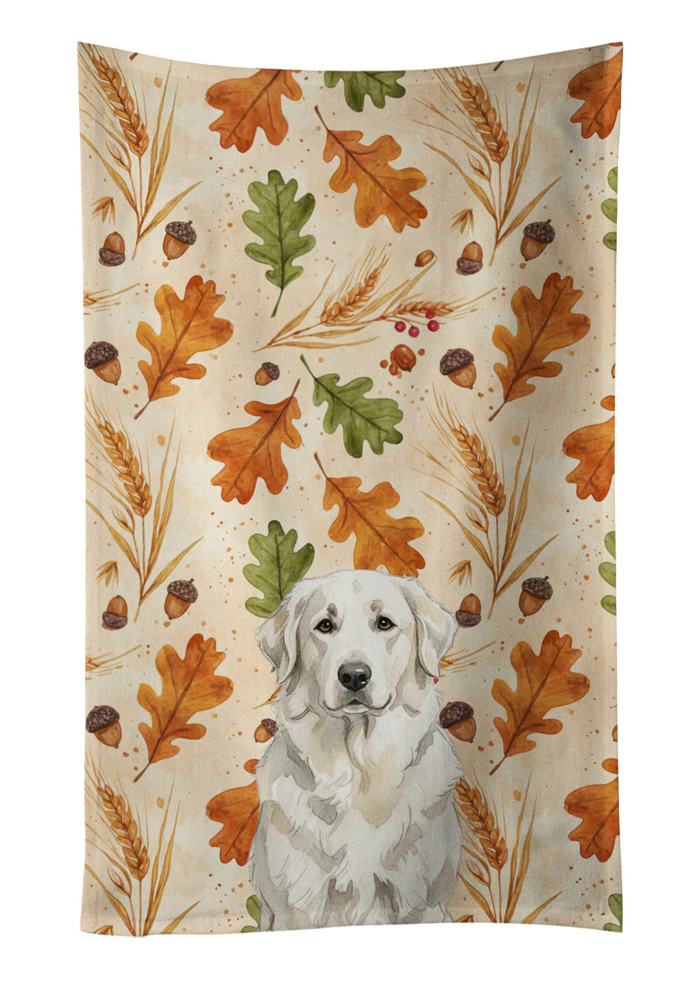 White Great Pyrenees Heirloom Fall Kitchen Towel Velour Plush Front and Cotton Loop Back Machine Washable