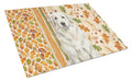White Great Pyrenees Heirloom Fall Cutting Board Tempered Glass Kitchen Cutting Surface, Heat Resistant Chopping, Non-Slip Feet, Food Prep & Serving