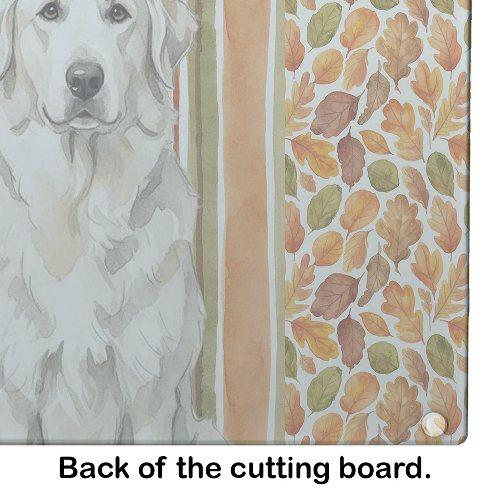 White Great Pyrenees Heirloom Fall Cutting Board Tempered Glass Kitchen Cutting Surface, Heat Resistant Chopping, Non-Slip Feet, Food Prep & Serving