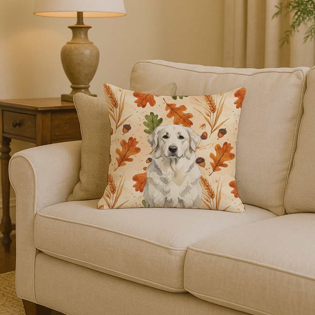 White Great Pyrenees Heirloom Fall Decorative Throw Pillow 14x14 Indoor Outdoor Accent Cushion, Fabric Cover with Insert for Sofa, Bed, Porch & Living Room