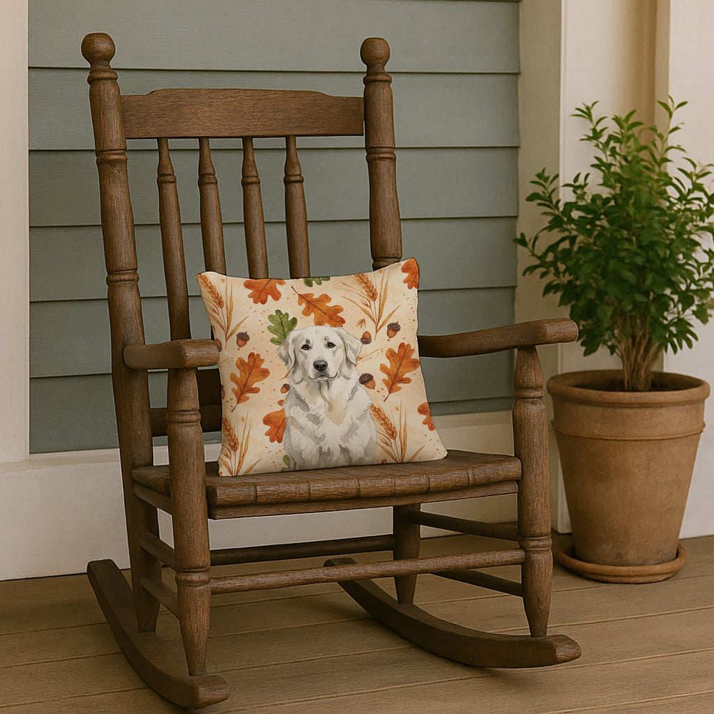 White Great Pyrenees Heirloom Fall Decorative Throw Pillow 14x14 Indoor Outdoor Accent Cushion, Fabric Cover with Insert for Sofa, Bed, Porch & Living Room