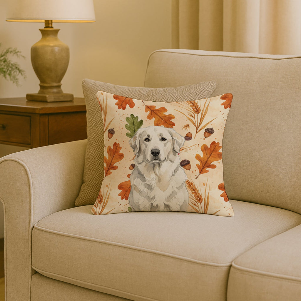 White Great Pyrenees Heirloom Fall Decorative Throw Pillow 18x18 Indoor Outdoor Accent Cushion, Fabric Cover with Insert for Sofa, Bed, Porch & Living Room