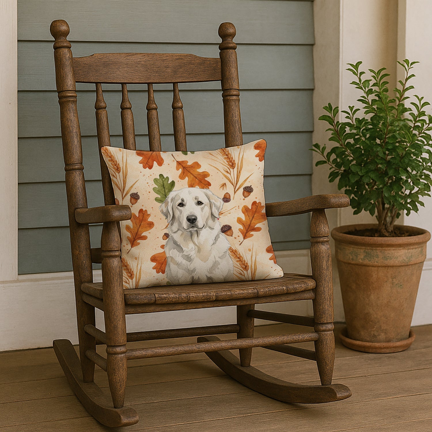 White Great Pyrenees Heirloom Fall Decorative Throw Pillow 18x18 Indoor Outdoor Accent Cushion, Fabric Cover with Insert for Sofa, Bed, Porch & Living Room