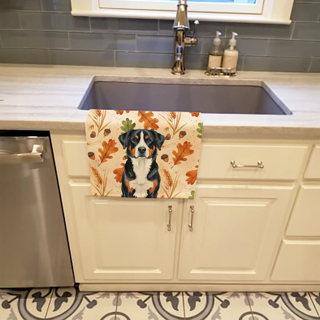 Greater Swiss Mountain Dog Heirloom Fall Kitchen Towel Velour Plush Front and Cotton Loop Back Machine Washable