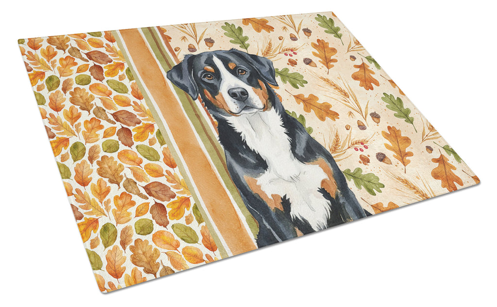Greater Swiss Mountain Dog Heirloom Fall Cutting Board Tempered Glass Kitchen Cutting Surface, Heat Resistant Chopping, Non-Slip Feet, Food Prep & Serving