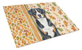 Greater Swiss Mountain Dog Heirloom Fall Cutting Board Tempered Glass Kitchen Cutting Surface, Heat Resistant Chopping, Non-Slip Feet, Food Prep & Serving