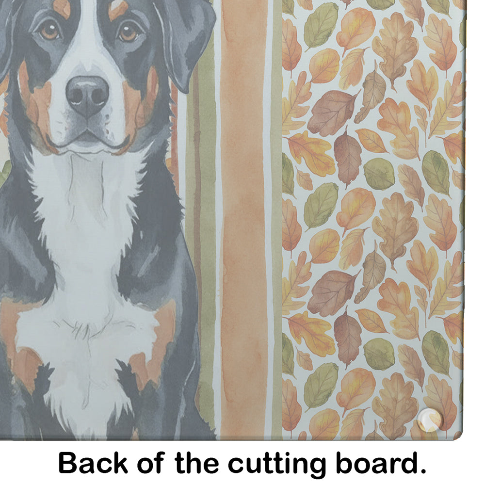Greater Swiss Mountain Dog Heirloom Fall Cutting Board Tempered Glass Kitchen Cutting Surface, Heat Resistant Chopping, Non-Slip Feet, Food Prep & Serving