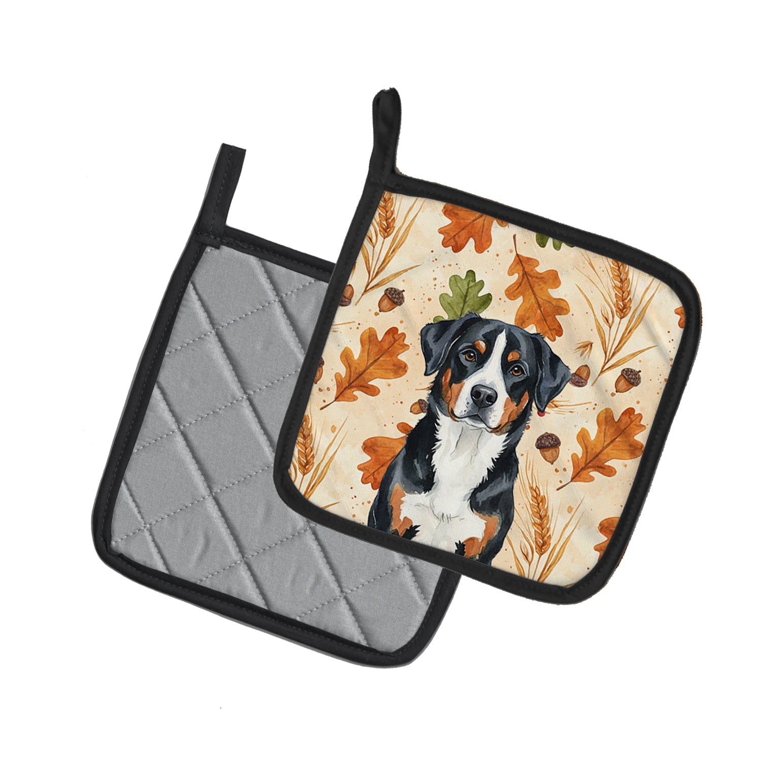 Greater Swiss Mountain Dog Heirloom Fall Pot Holder Set of 2 Heat Resistant Quilted Hot Pads 7.5 x 7.5 Inch, Insulated Kitchen Trivets for Cooking & Baking