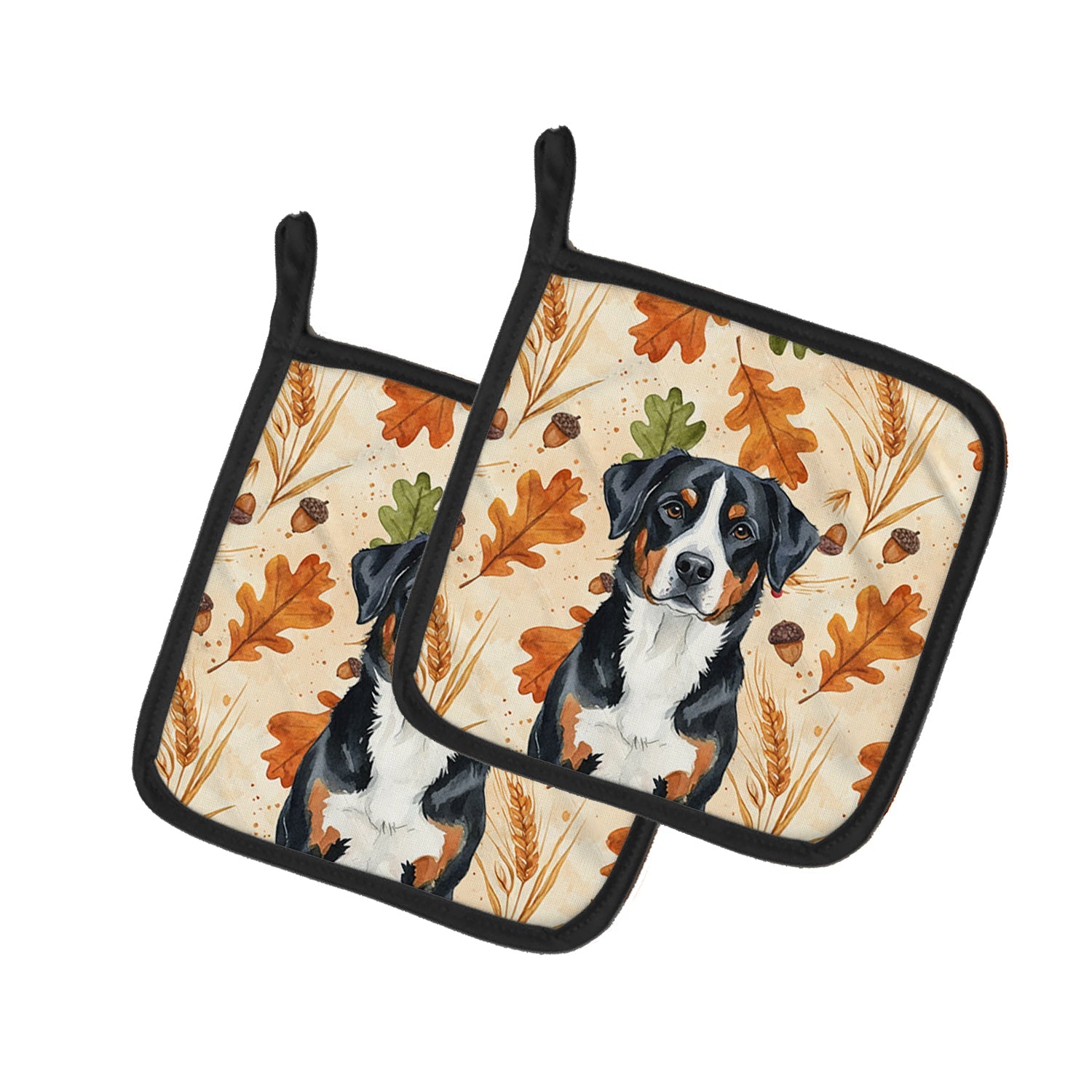 Greater Swiss Mountain Dog Heirloom Fall Pot Holder Set of 2 Heat Resistant Quilted Hot Pads 7.5 x 7.5 Inch, Insulated Kitchen Trivets for Cooking & Baking