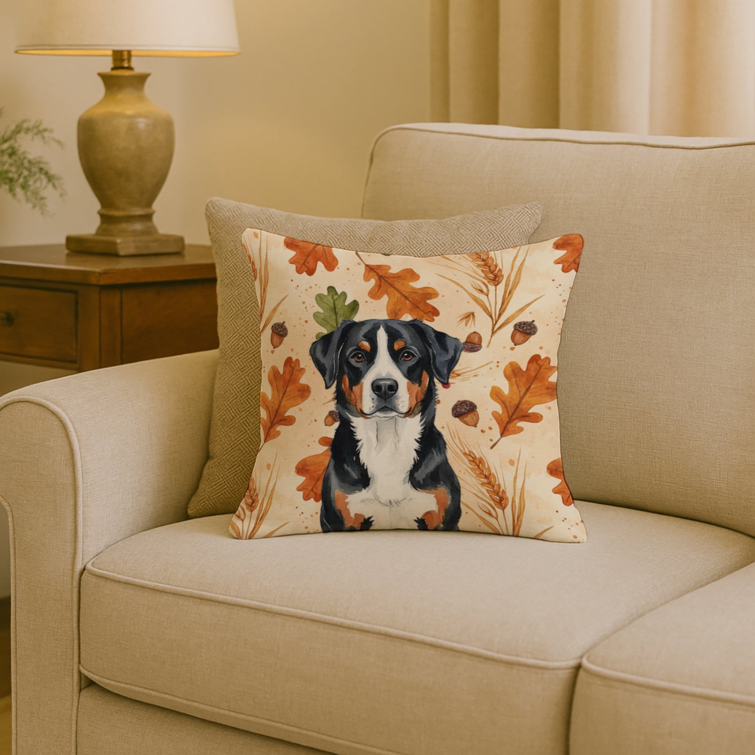 Greater Swiss Mountain Dog Heirloom Fall Decorative Throw Pillow 18x18 Indoor Outdoor Accent Cushion, Fabric Cover with Insert for Sofa, Bed, Porch & Living Room