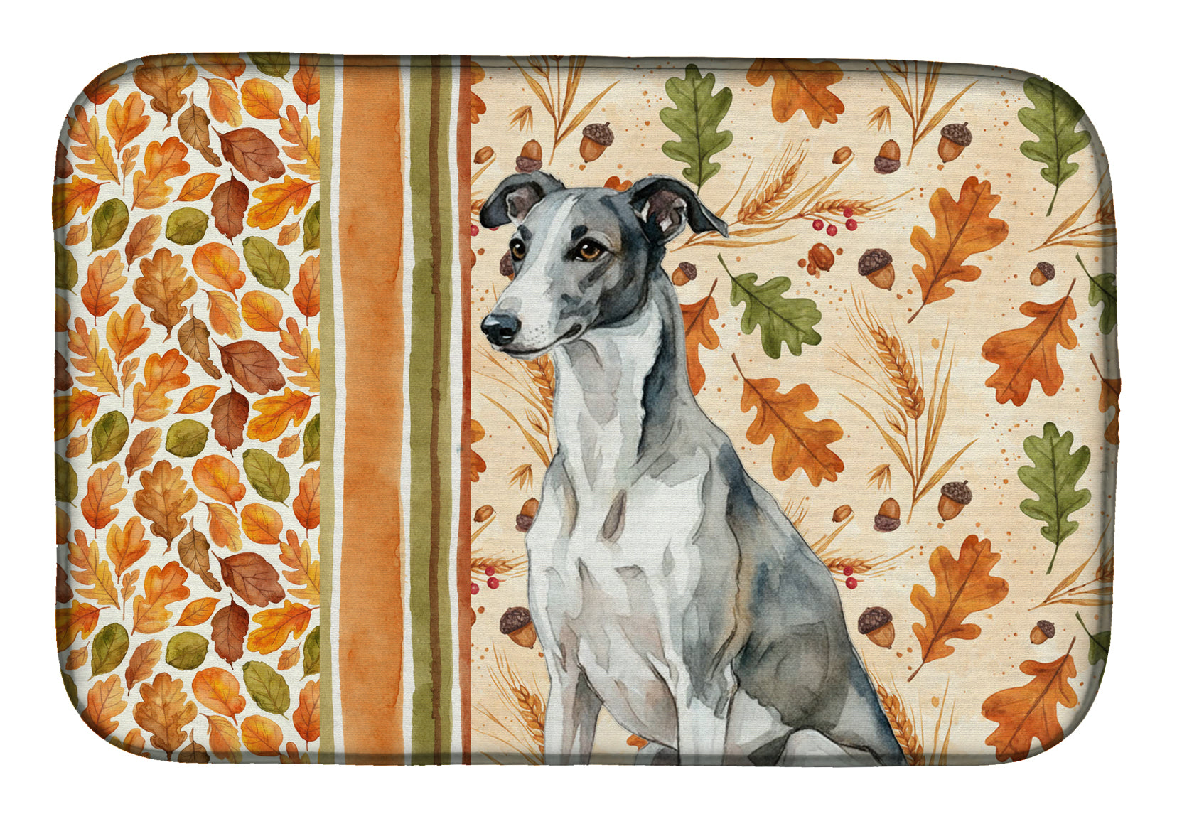 Black and White Greyhound Heirloom Fall Dish Drying Mat Absorbent Dish Drying Mat Pad for Kitchen Counter Dish Drainer Mat for Countertop, 14 x 21", Multicolor