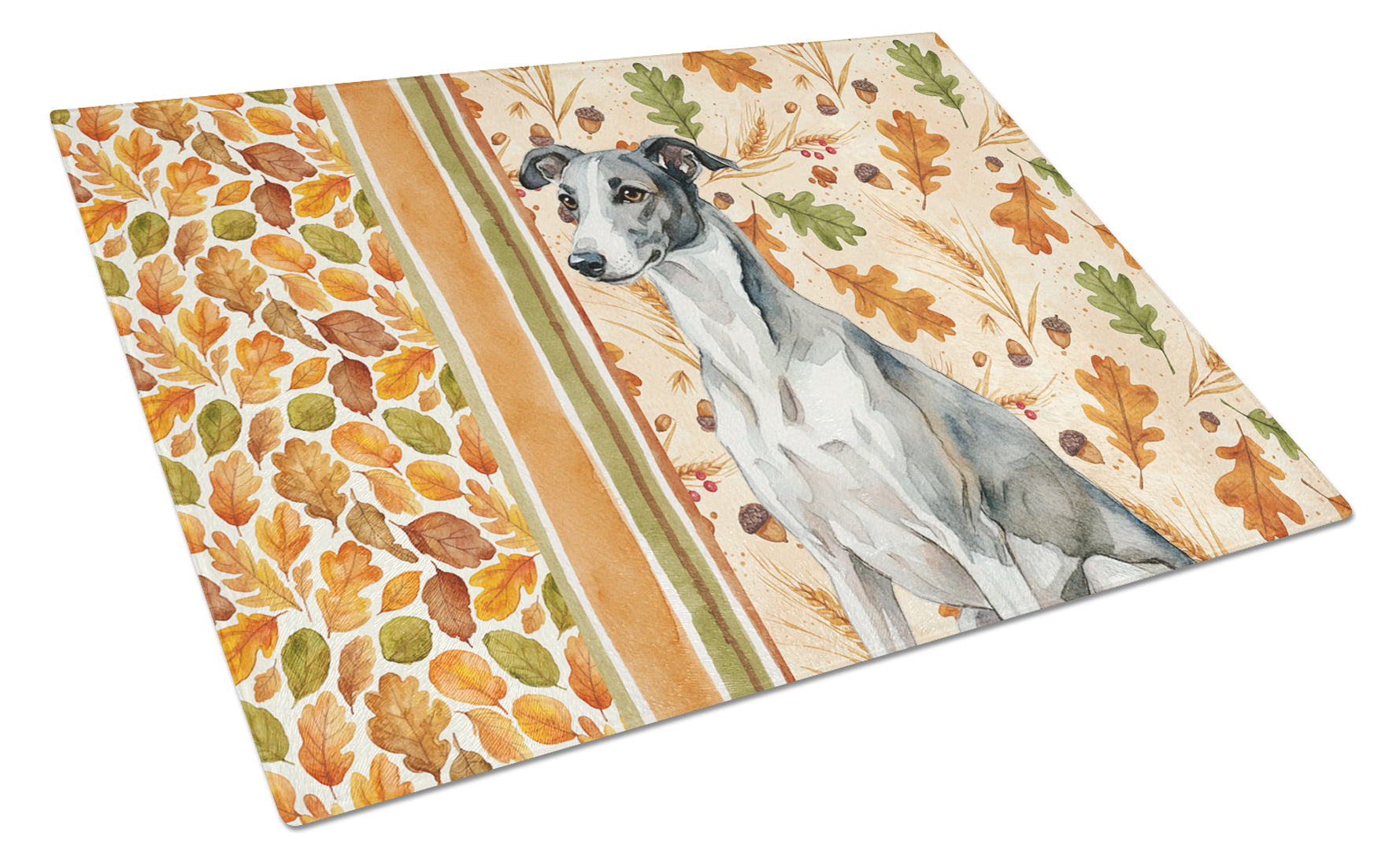Black and White Greyhound Heirloom Fall Cutting Board Tempered Glass Kitchen Cutting Surface, Heat Resistant Chopping, Non-Slip Feet, Food Prep & Serving