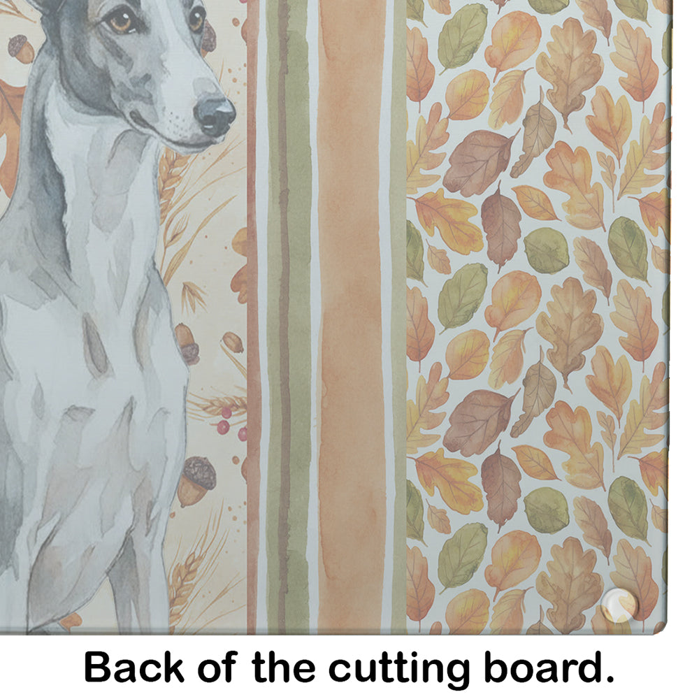 Black and White Greyhound Heirloom Fall Cutting Board Tempered Glass Kitchen Cutting Surface, Heat Resistant Chopping, Non-Slip Feet, Food Prep & Serving