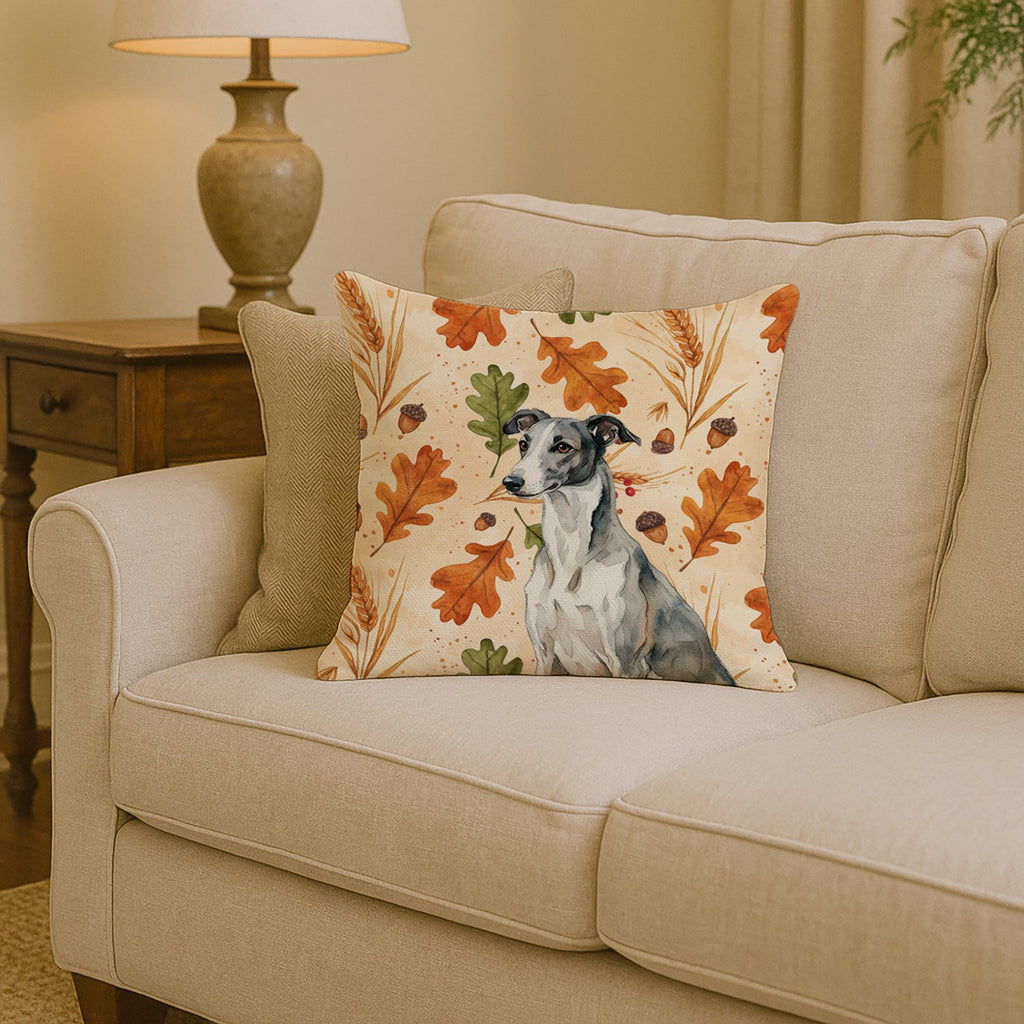 Black and White Greyhound Heirloom Fall Decorative Throw Pillow 14x14 Indoor Outdoor Accent Cushion, Fabric Cover with Insert for Sofa, Bed, Porch & Living Room