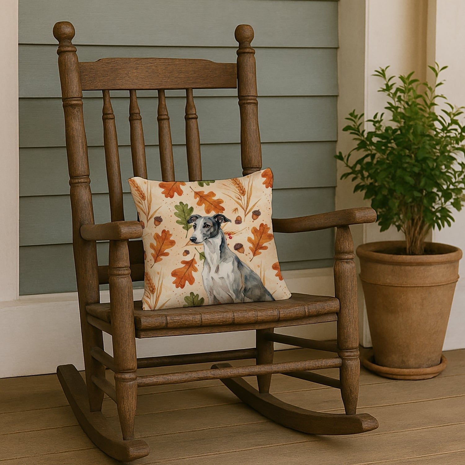 Black and White Greyhound Heirloom Fall Decorative Throw Pillow 14x14 Indoor Outdoor Accent Cushion, Fabric Cover with Insert for Sofa, Bed, Porch & Living Room