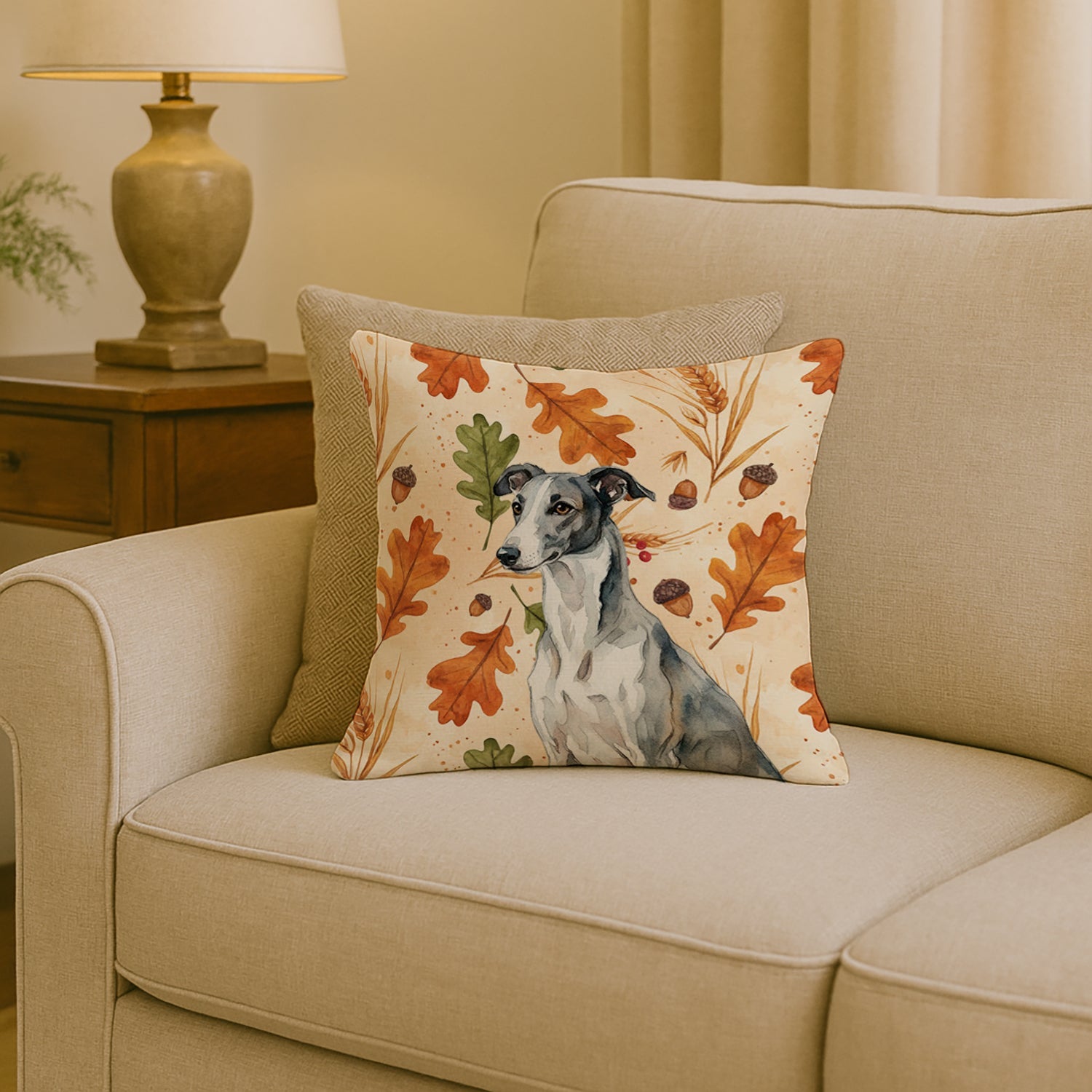 Black and White Greyhound Heirloom Fall Decorative Throw Pillow 18x18 Indoor Outdoor Accent Cushion, Fabric Cover with Insert for Sofa, Bed, Porch & Living Room