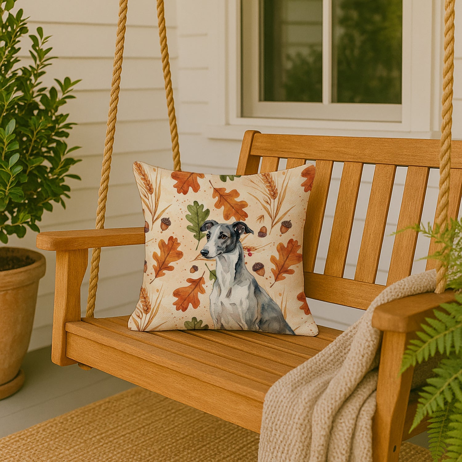 Black and White Greyhound Heirloom Fall Decorative Throw Pillow 18x18 Indoor Outdoor Accent Cushion, Fabric Cover with Insert for Sofa, Bed, Porch & Living Room
