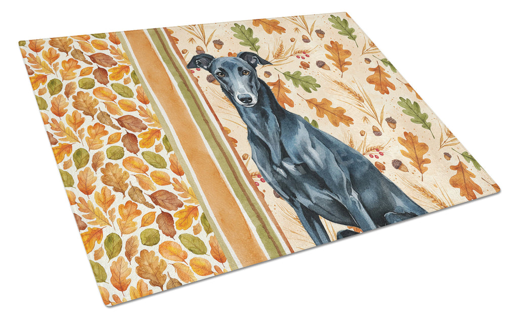 Black Greyhound Heirloom Fall Cutting Board Tempered Glass Kitchen Cutting Surface, Heat Resistant Chopping, Non-Slip Feet, Food Prep & Serving