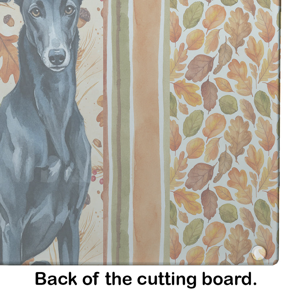 Black Greyhound Heirloom Fall Cutting Board Tempered Glass Kitchen Cutting Surface, Heat Resistant Chopping, Non-Slip Feet, Food Prep & Serving