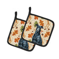 Black Greyhound Heirloom Fall Pot Holder Set of 2 Heat Resistant Quilted Hot Pads 7.5 x 7.5 Inch, Insulated Kitchen Trivets for Cooking & Baking