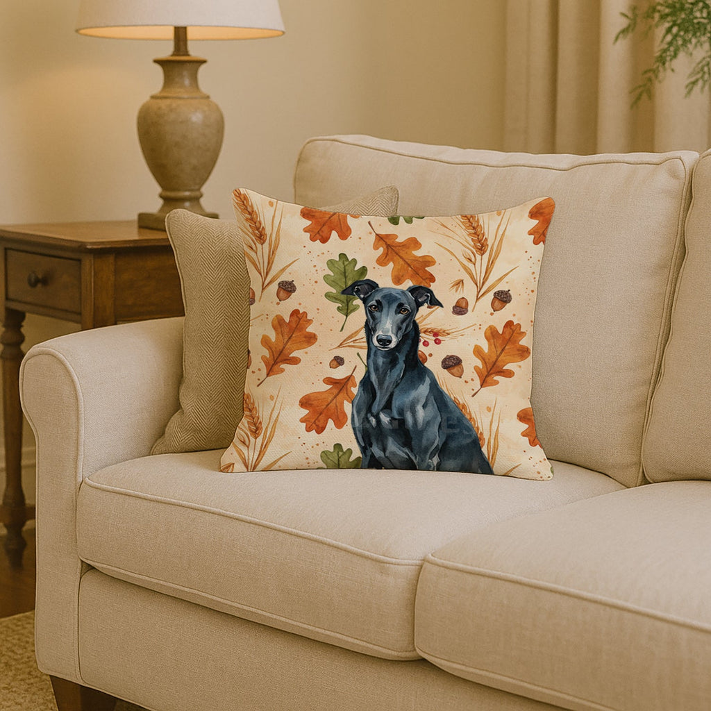 Black Greyhound Heirloom Fall Decorative Throw Pillow 14x14 Indoor Outdoor Accent Cushion, Fabric Cover with Insert for Sofa, Bed, Porch & Living Room