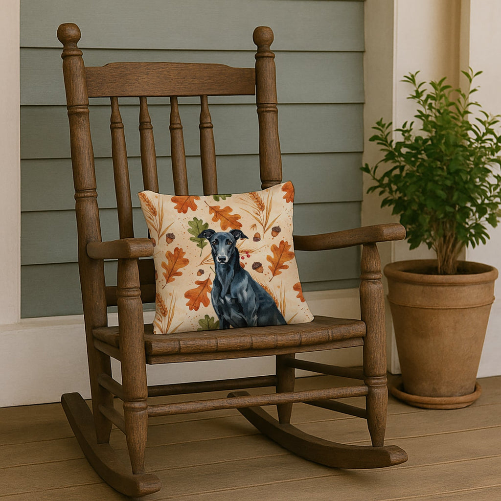 Black Greyhound Heirloom Fall Decorative Throw Pillow 14x14 Indoor Outdoor Accent Cushion, Fabric Cover with Insert for Sofa, Bed, Porch & Living Room