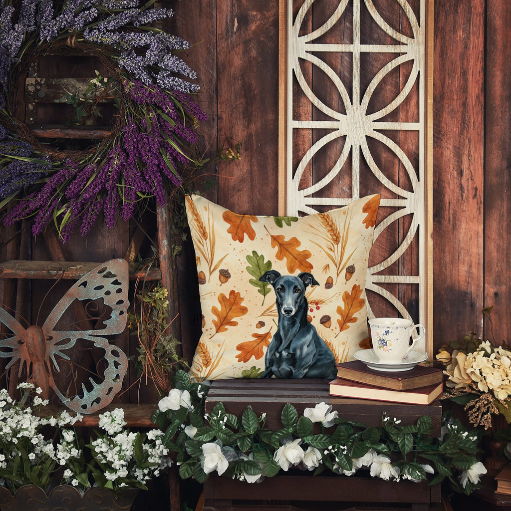Black Greyhound Heirloom Fall Decorative Throw Pillow 14x14 Indoor Outdoor Accent Cushion, Fabric Cover with Insert for Sofa, Bed, Porch & Living Room