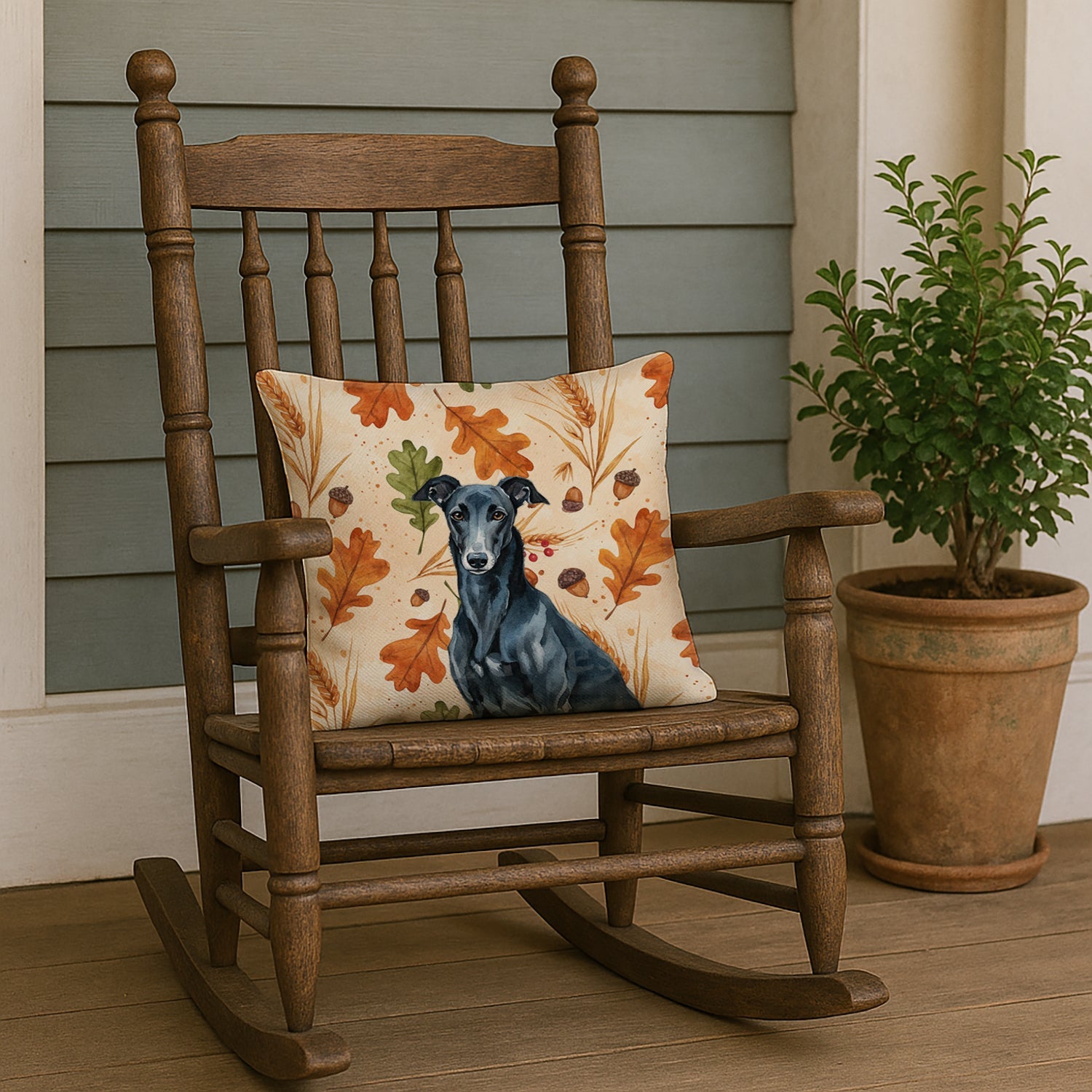Black Greyhound Heirloom Fall Decorative Throw Pillow 18x18 Indoor Outdoor Accent Cushion, Fabric Cover with Insert for Sofa, Bed, Porch & Living Room