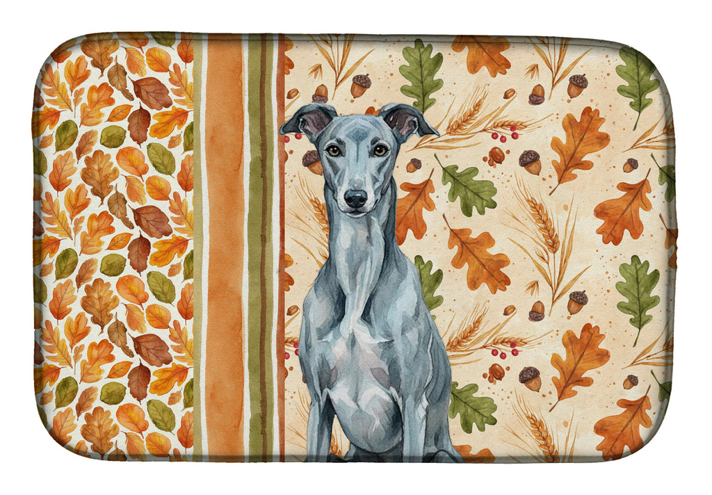 Blue Brindle Greyhound Heirloom Fall Dish Drying Mat Absorbent Dish Drying Mat Pad for Kitchen Counter Dish Drainer Mat for Countertop, 14 x 21", Multicolor