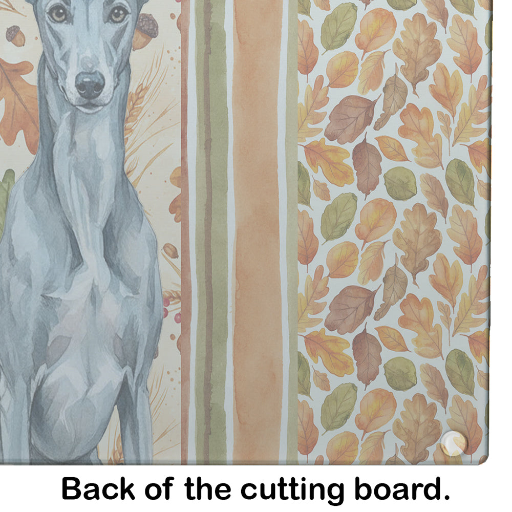 Blue Brindle Greyhound Heirloom Fall Cutting Board Tempered Glass Kitchen Cutting Surface, Heat Resistant Chopping, Non-Slip Feet, Food Prep & Serving