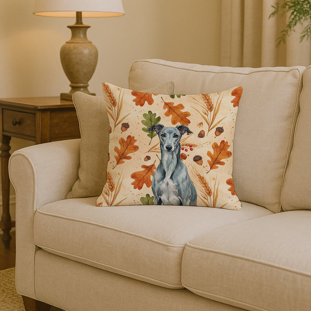 Blue Brindle Greyhound Heirloom Fall Decorative Throw Pillow 14x14 Indoor Outdoor Accent Cushion, Fabric Cover with Insert for Sofa, Bed, Porch & Living Room