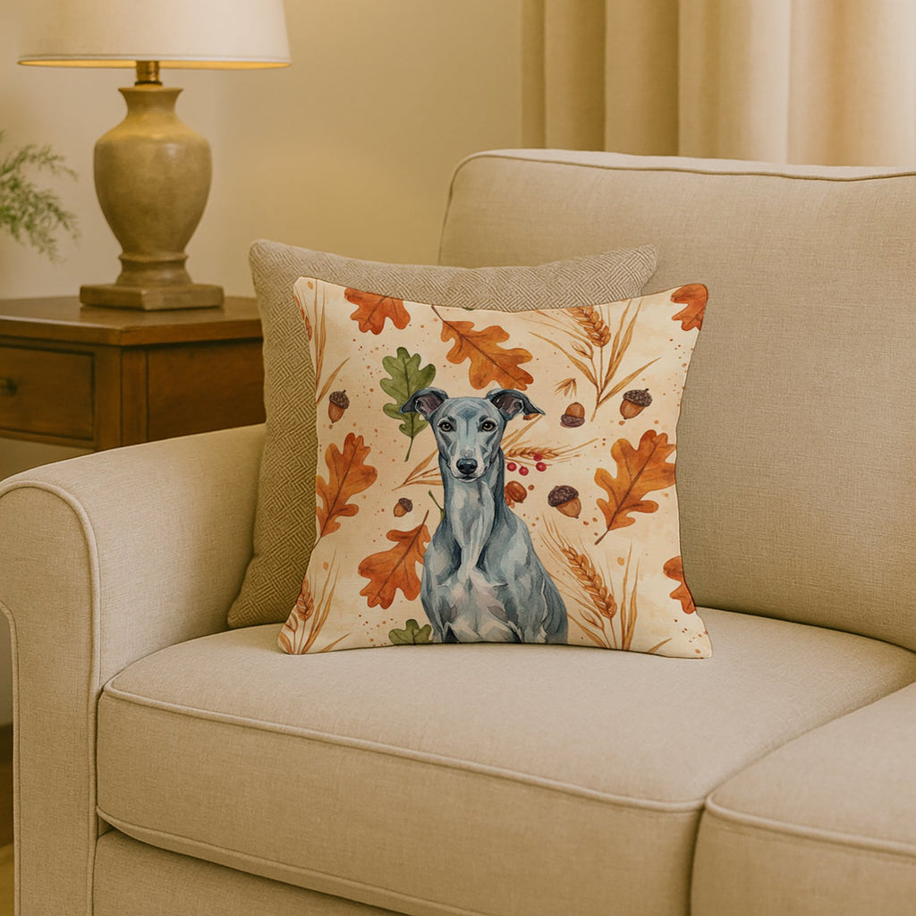 Blue Brindle Greyhound Heirloom Fall Decorative Throw Pillow 18x18 Indoor Outdoor Accent Cushion, Fabric Cover with Insert for Sofa, Bed, Porch & Living Room