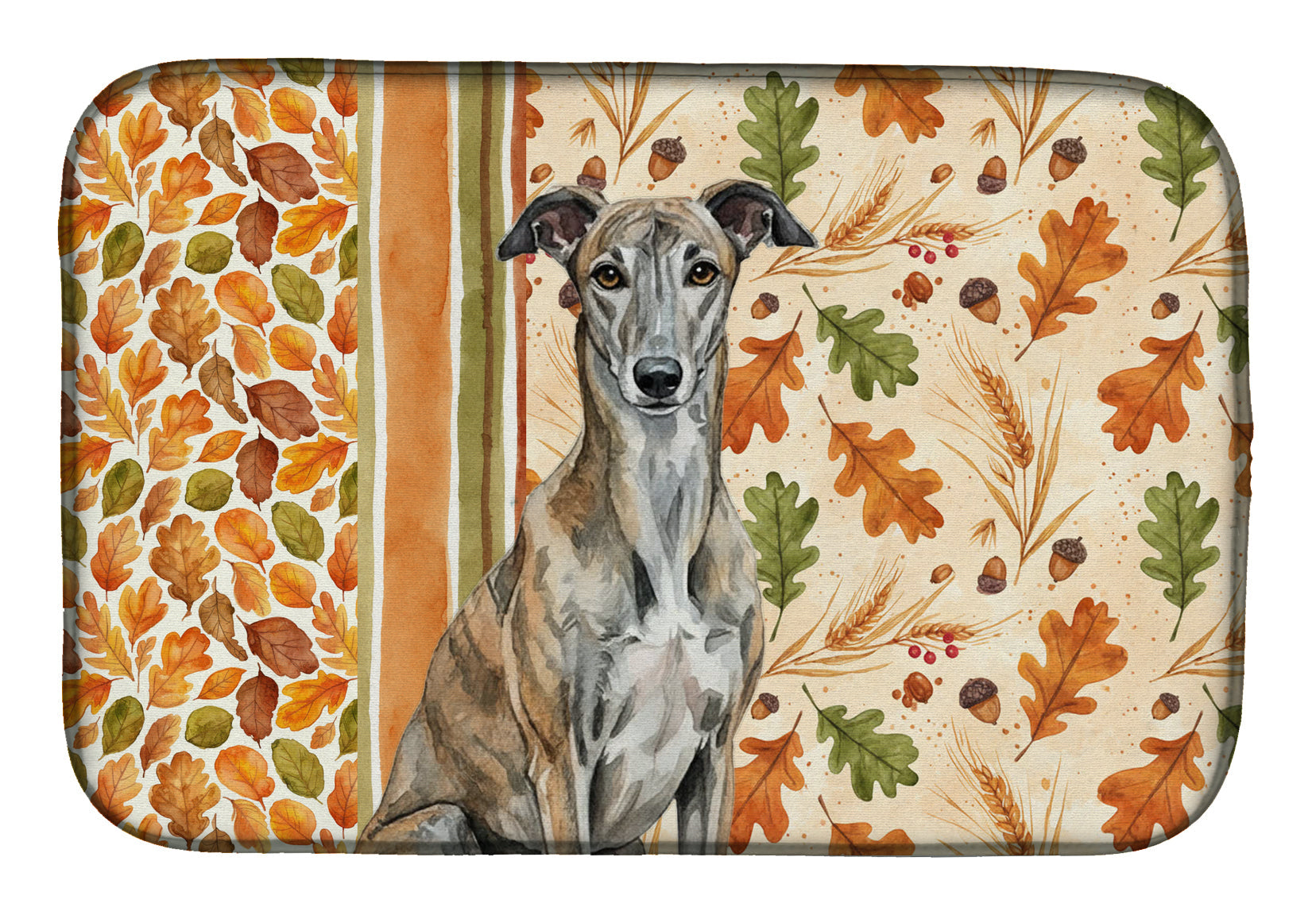Brindle Greyhound Heirloom Fall Dish Drying Mat Absorbent Dish Drying Mat Pad for Kitchen Counter Dish Drainer Mat for Countertop, 14 x 21", Multicolor