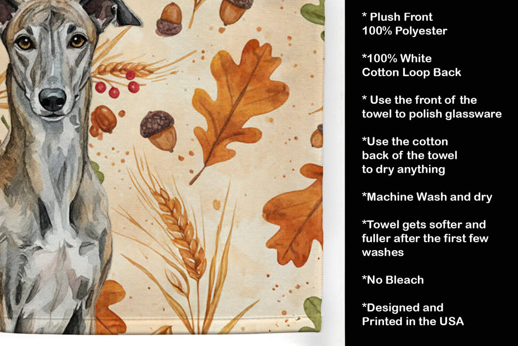 Brindle Greyhound Heirloom Fall Kitchen Towel Velour Plush Front and Cotton Loop Back Machine Washable