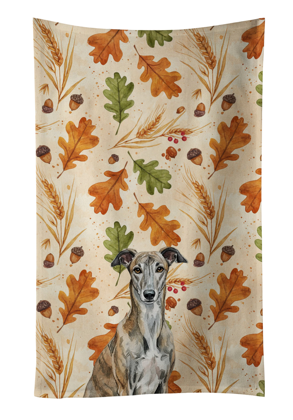 Brindle Greyhound Heirloom Fall Kitchen Towel Velour Plush Front and Cotton Loop Back Machine Washable