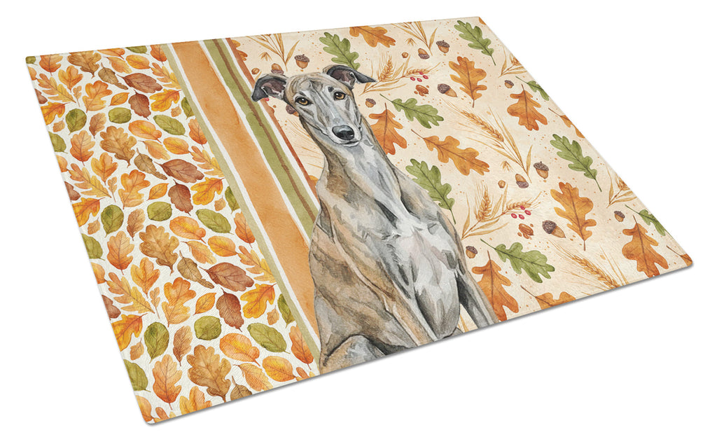 Brindle Greyhound Heirloom Fall Cutting Board Tempered Glass Kitchen Cutting Surface, Heat Resistant Chopping, Non-Slip Feet, Food Prep & Serving