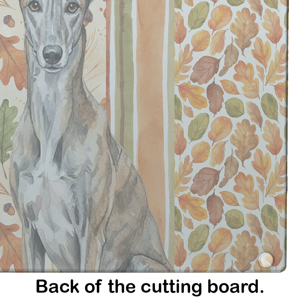 Brindle Greyhound Heirloom Fall Cutting Board Tempered Glass Kitchen Cutting Surface, Heat Resistant Chopping, Non-Slip Feet, Food Prep & Serving