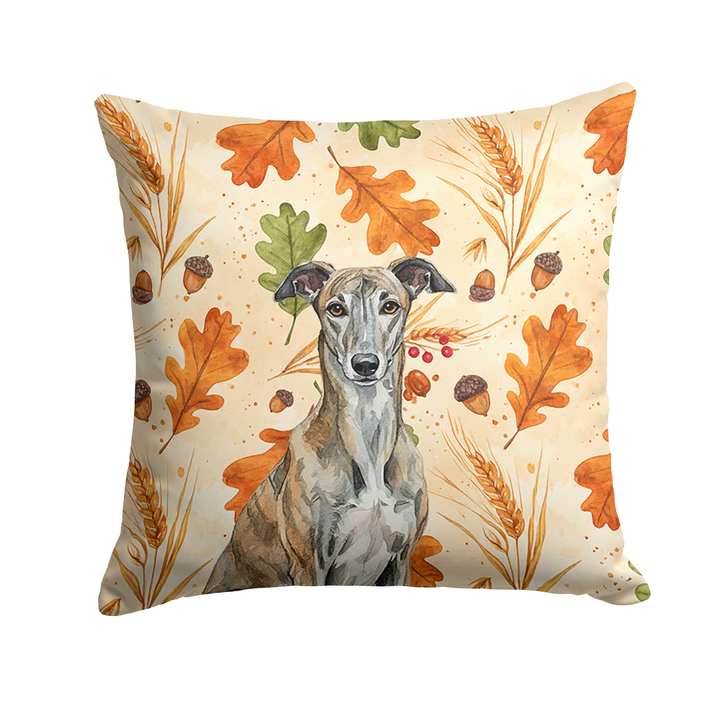 Brindle Greyhound Heirloom Fall Decorative Throw Pillow 14x14 Indoor Outdoor Accent Cushion, Fabric Cover with Insert for Sofa, Bed, Porch & Living Room