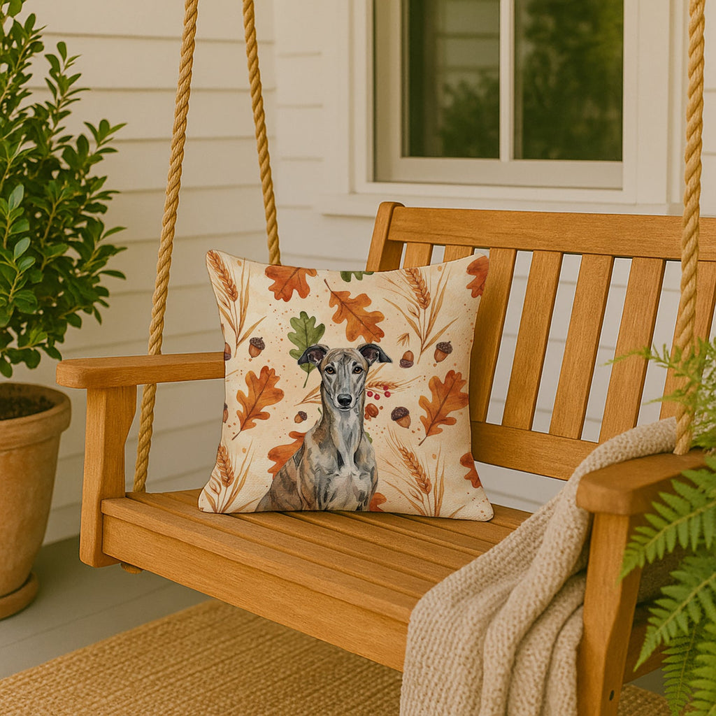 Brindle Greyhound Heirloom Fall Decorative Throw Pillow 18x18 Indoor Outdoor Accent Cushion, Fabric Cover with Insert for Sofa, Bed, Porch & Living Room