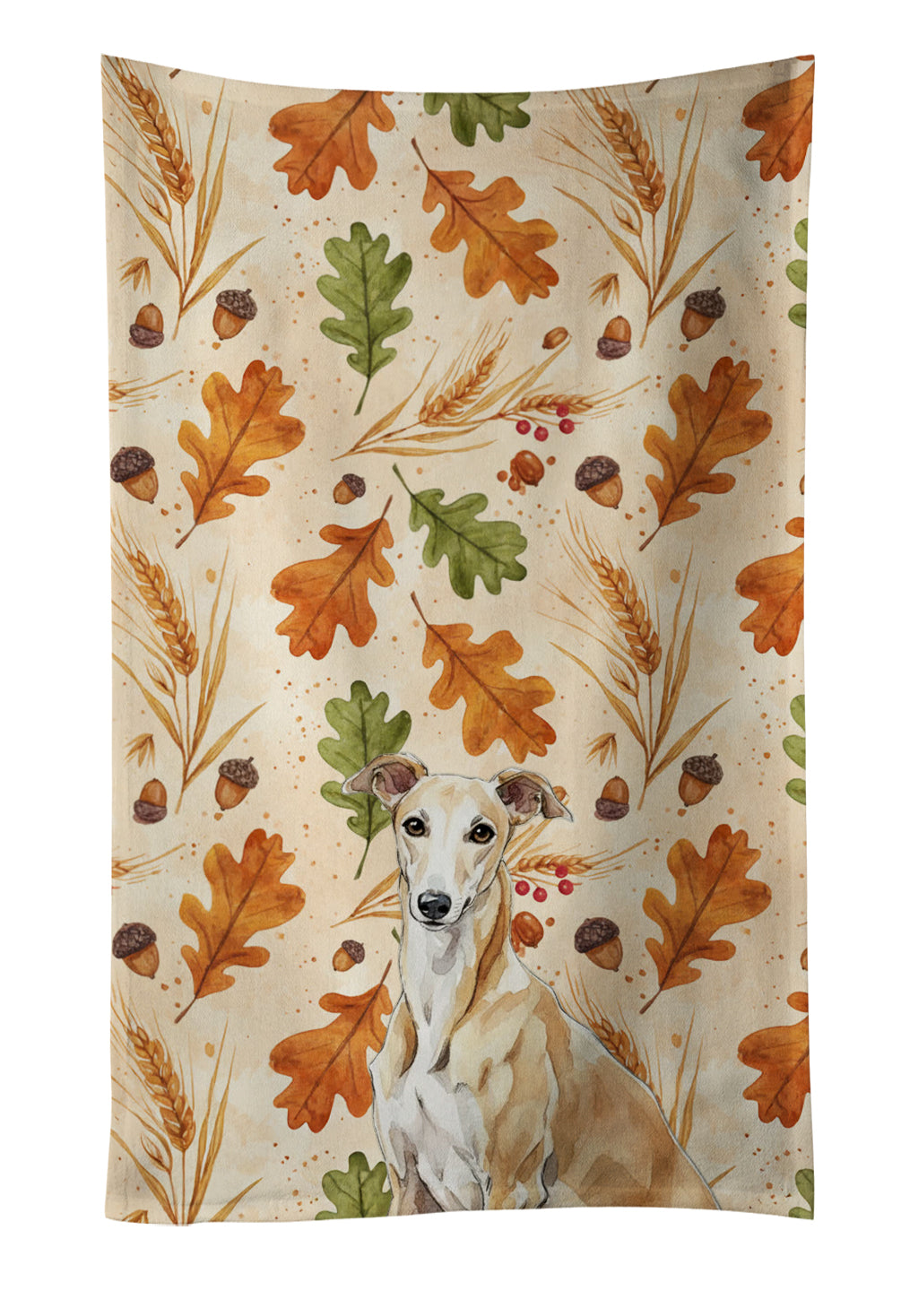 Fawn Greyhound Heirloom Fall Kitchen Towel Velour Plush Front and Cotton Loop Back Machine Washable