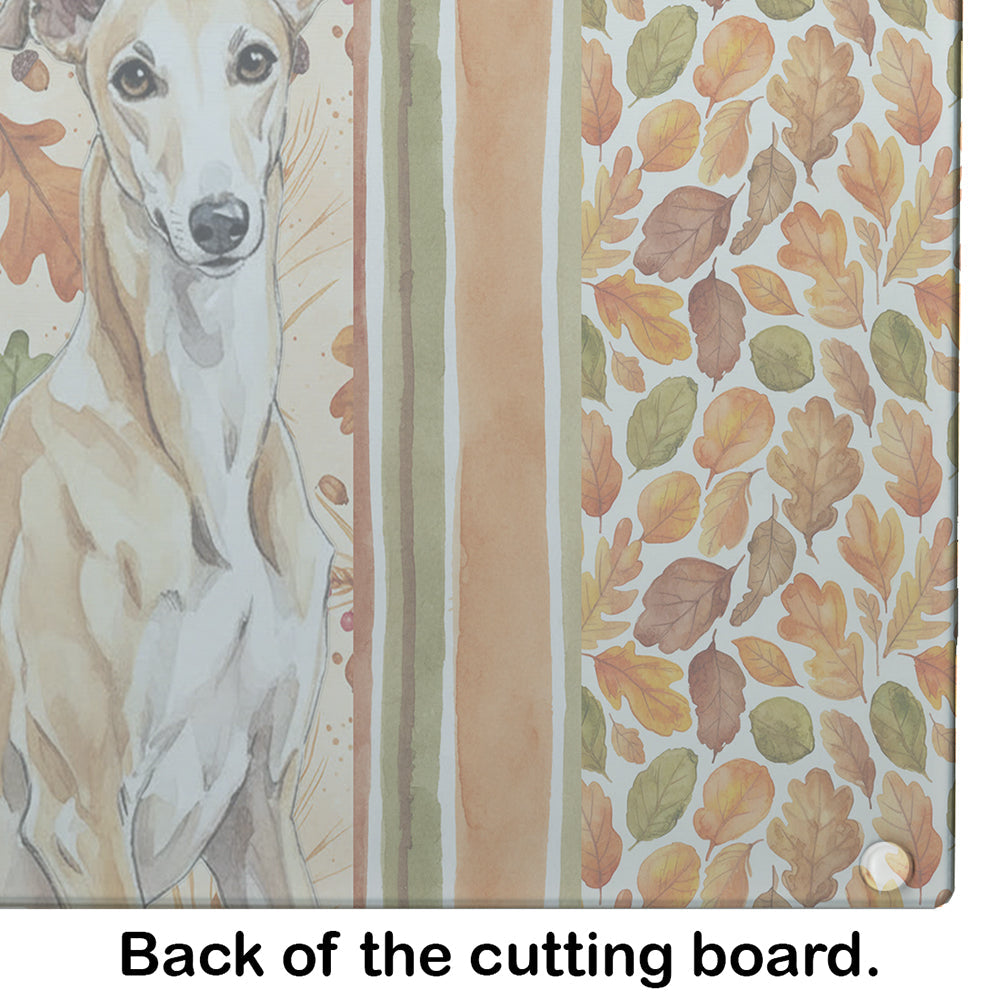 Fawn Greyhound Heirloom Fall Cutting Board Tempered Glass Kitchen Cutting Surface, Heat Resistant Chopping, Non-Slip Feet, Food Prep & Serving