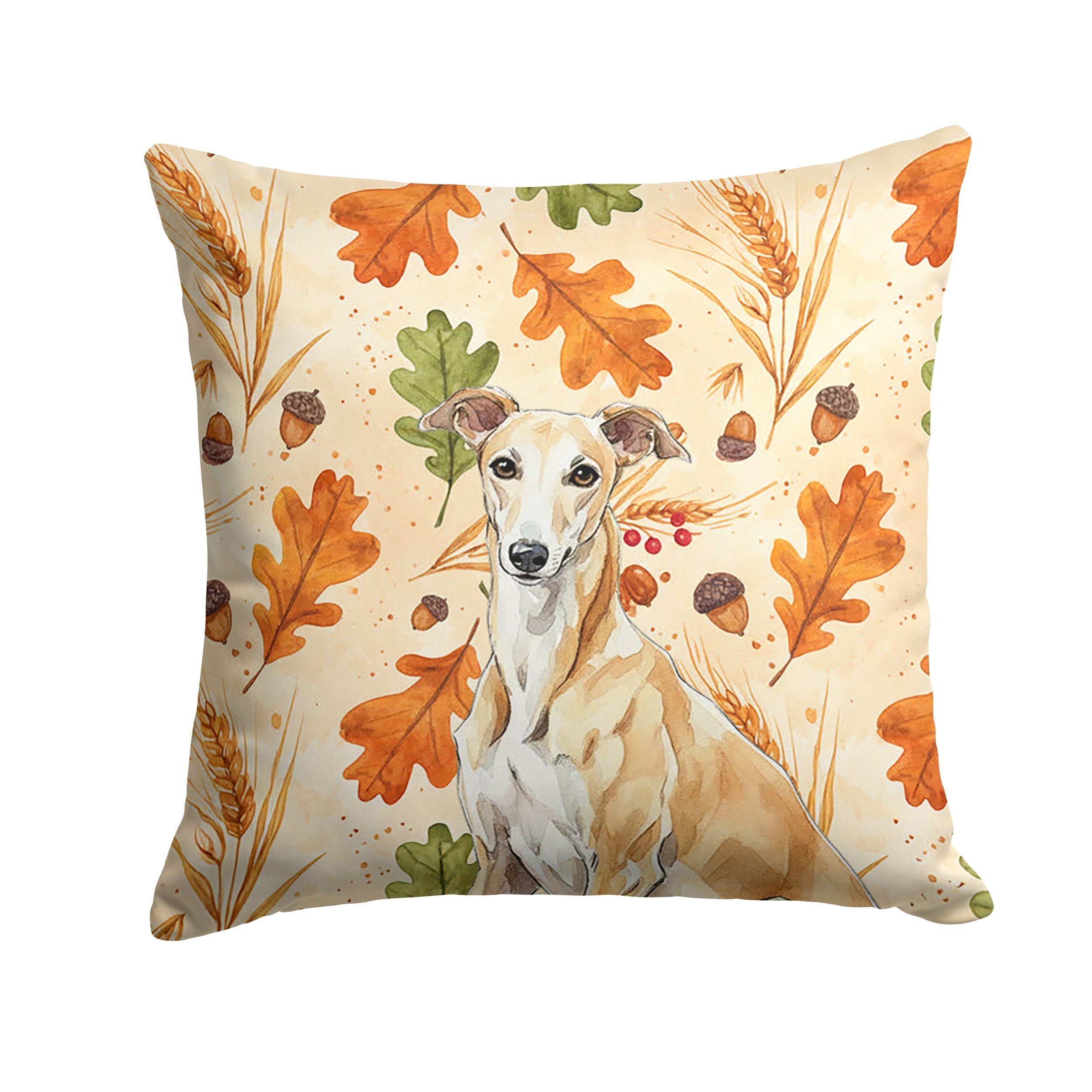 Fawn Greyhound Heirloom Fall Decorative Throw Pillow 14x14 Indoor Outdoor Accent Cushion, Fabric Cover with Insert for Sofa, Bed, Porch & Living Room