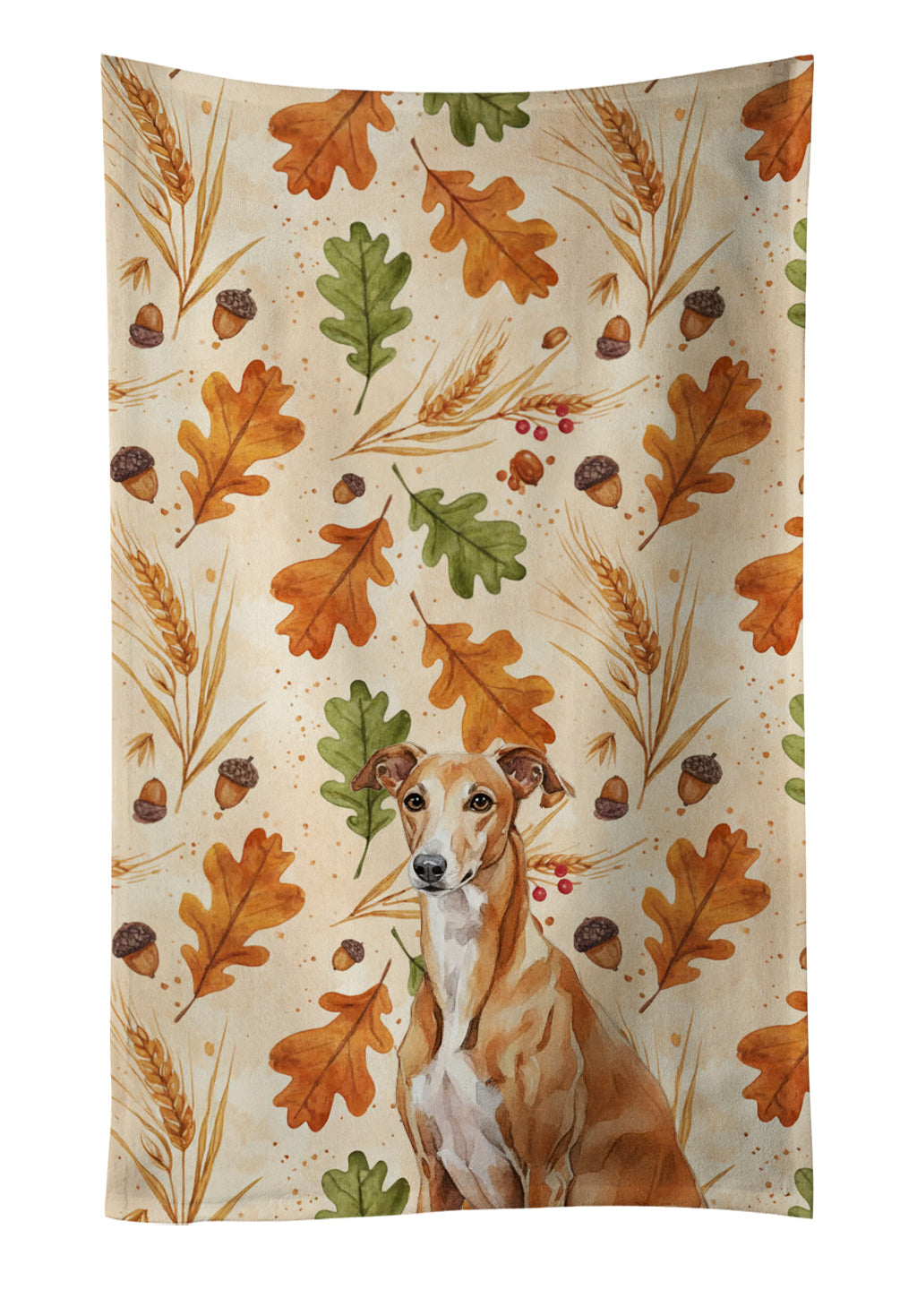 Red Greyhound Heirloom Fall Kitchen Towel Velour Plush Front and Cotton Loop Back Machine Washable