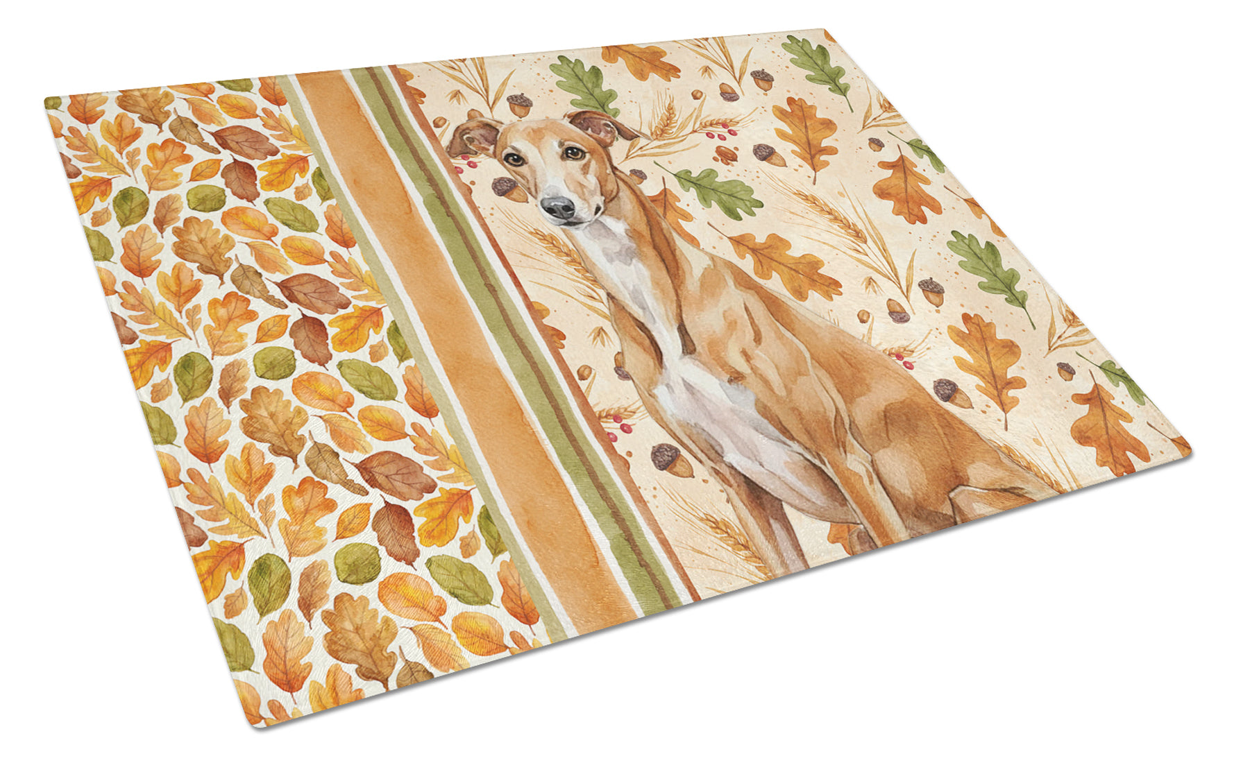 Red Greyhound Heirloom Fall Cutting Board Tempered Glass Kitchen Cutting Surface, Heat Resistant Chopping, Non-Slip Feet, Food Prep & Serving