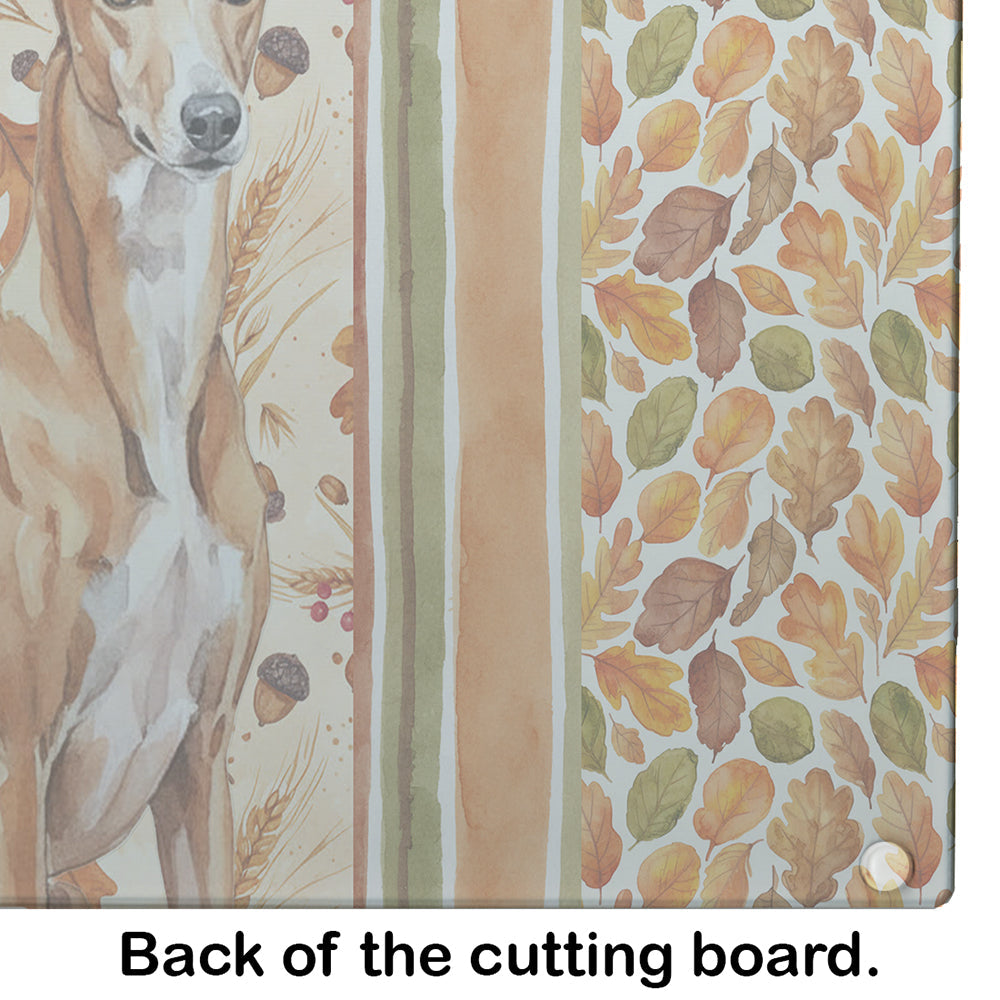 Red Greyhound Heirloom Fall Cutting Board Tempered Glass Kitchen Cutting Surface, Heat Resistant Chopping, Non-Slip Feet, Food Prep & Serving